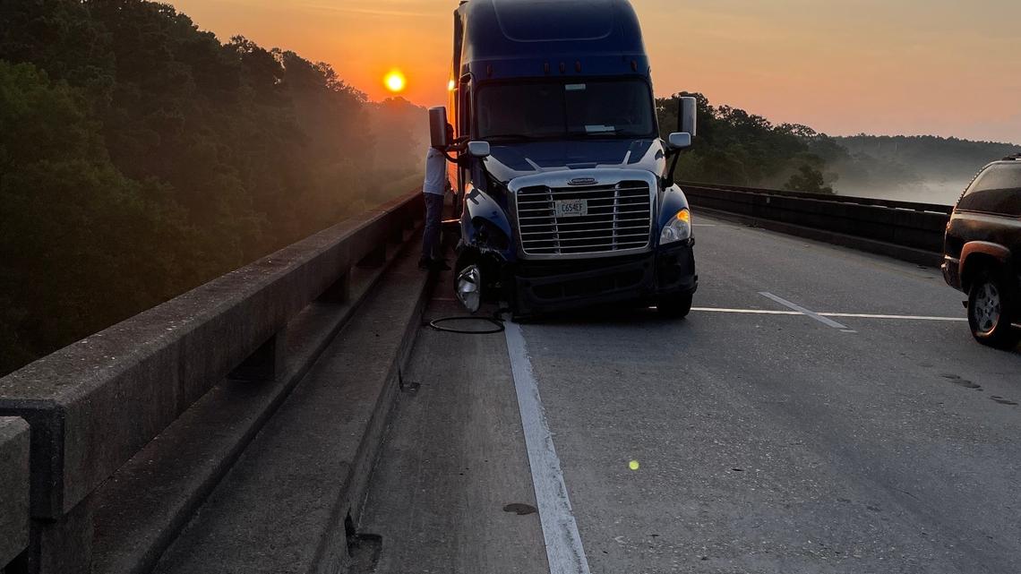 A semi-truck crashes into bridge near MS-LA state line again, causing hours of delays