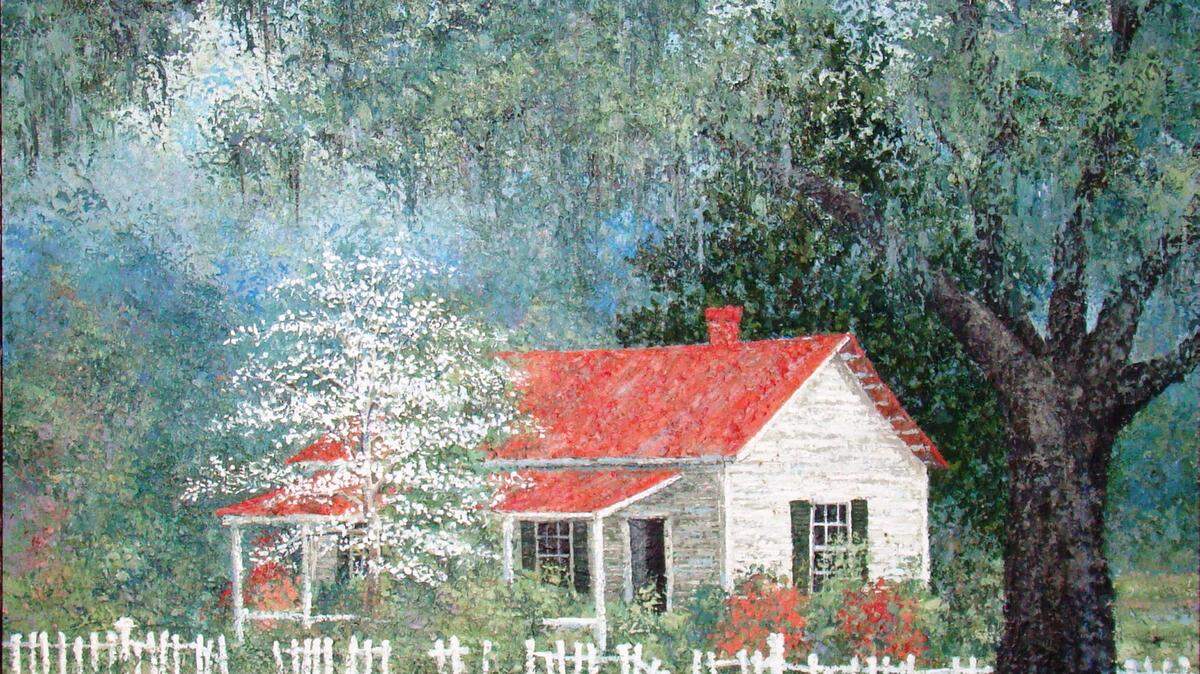 'Roof Top And Tree Ocean Springs Stevey's House' is by Milton Williams, an artist known for his paintings of Live oaks.