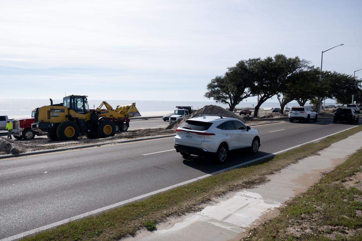 Construction vehicles can be seen near Beach Boulevard on Tuesday, Dec. 16, 2025.