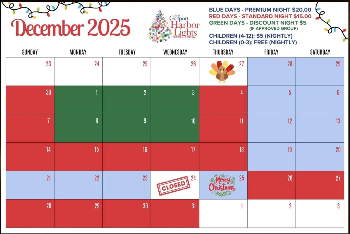 Ticket prices for Gulfport Harbor Lights Winter Festival