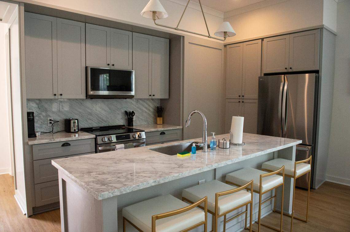 The kitchen of one of the short term rentals at Cottages by The Gulf, which opened in March, features six short term rental units as well as twelve units that are owned or leased long term.