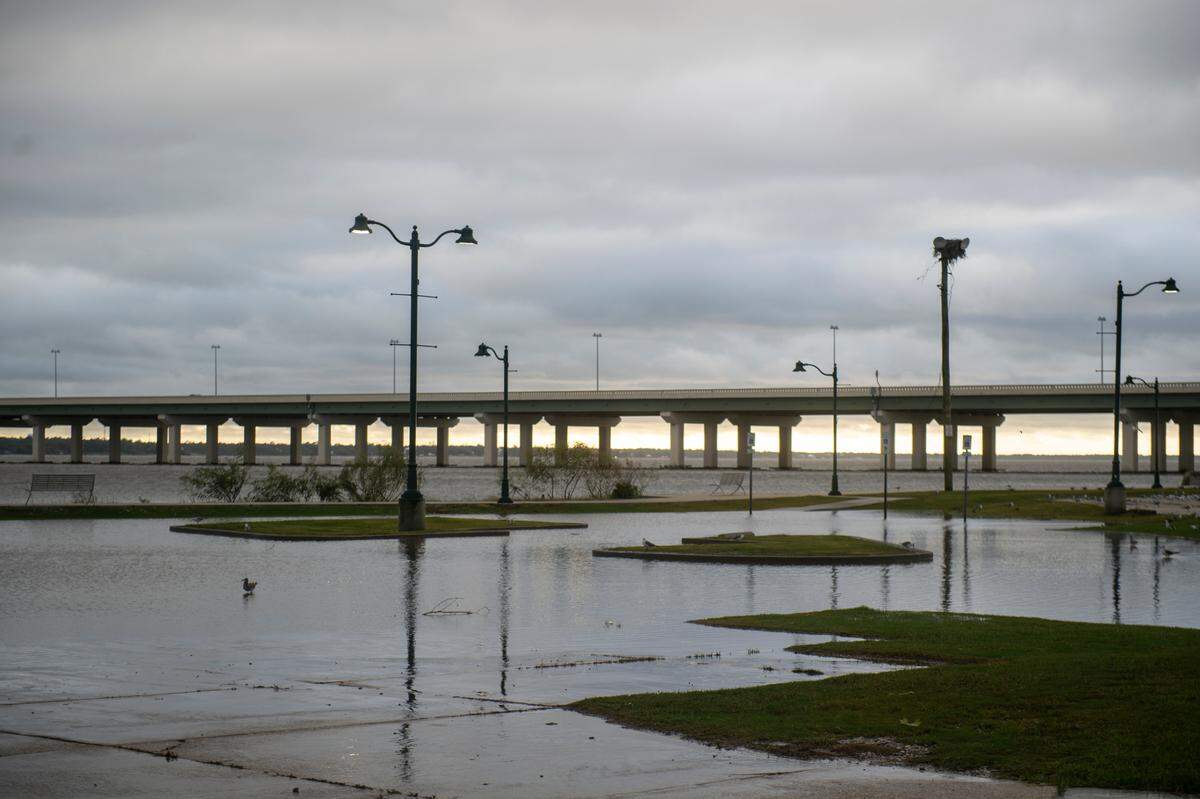 Flooding in the parking lot at Point Cadet in Biloxi after Hurricane Francine on Thursday, Sept. 12, 2024.