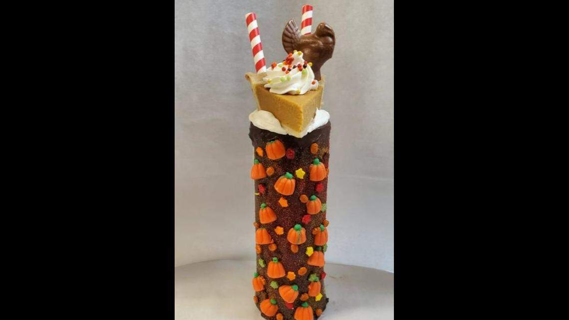 The Gobble Gobble Insane Milkshake is available through November at Sugar Factory at Hard Rock Casino Biloxi. The milkshake has a chocolate turkey and a slice of pumpkin pie on top.