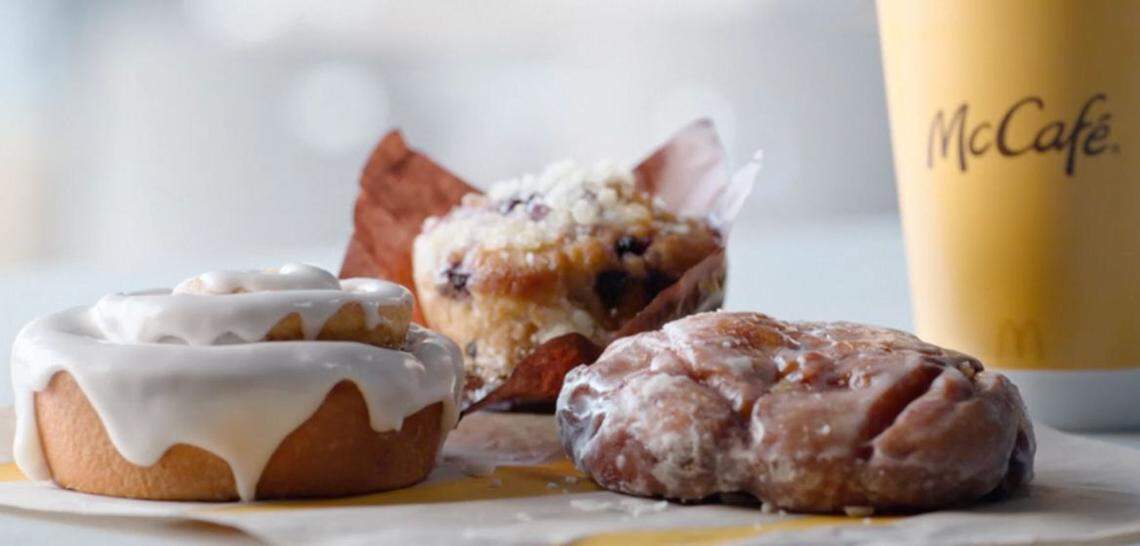 The McCafe Bakery lineup featured a blueberry muffin, apple fritter and cinnamon roll.