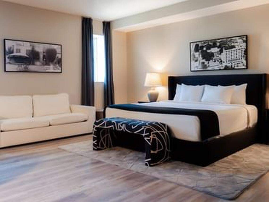 A king suite hotel room is pictured at the Markham Hotel in downtown Gulfport.