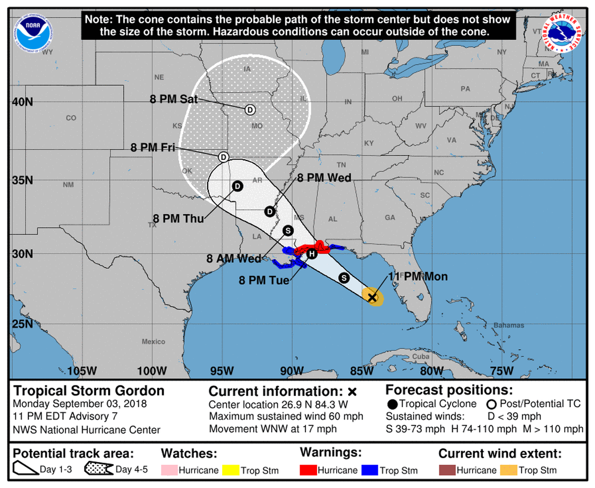 Tropical Storm Gordon is expected to make landfall as a Category 1 hurricane