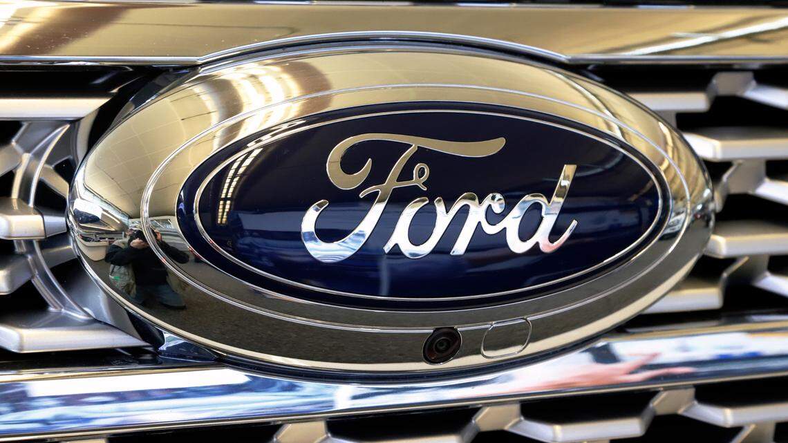 This is the Ford logo on the grill of a 2019 Ford Expedition 4x4 at the 2019 Pittsburgh International Auto Show in Pittsburgh Thursday, Feb. 14, 2019. (AP Photo/Gene J. Puskar)