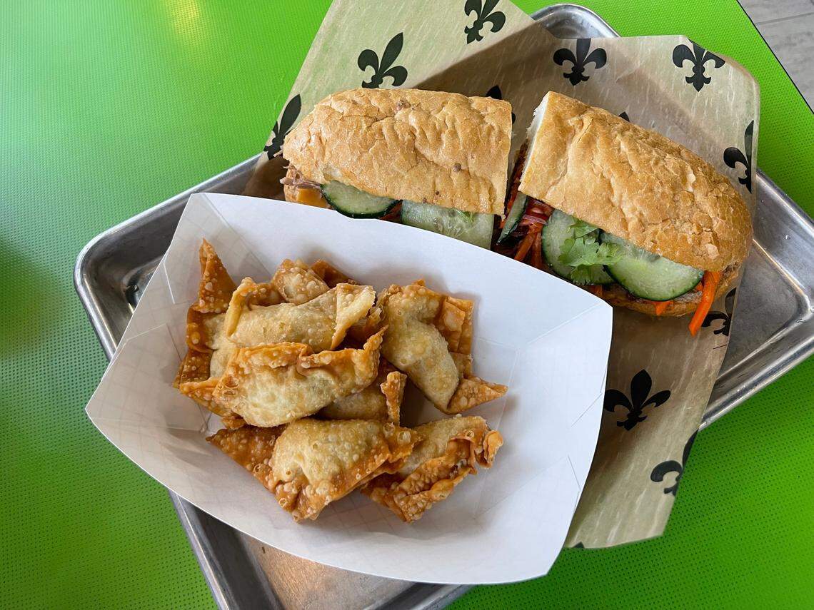 The bahn mi po-boy and crab rangoons at Long Beach Market & Deli.