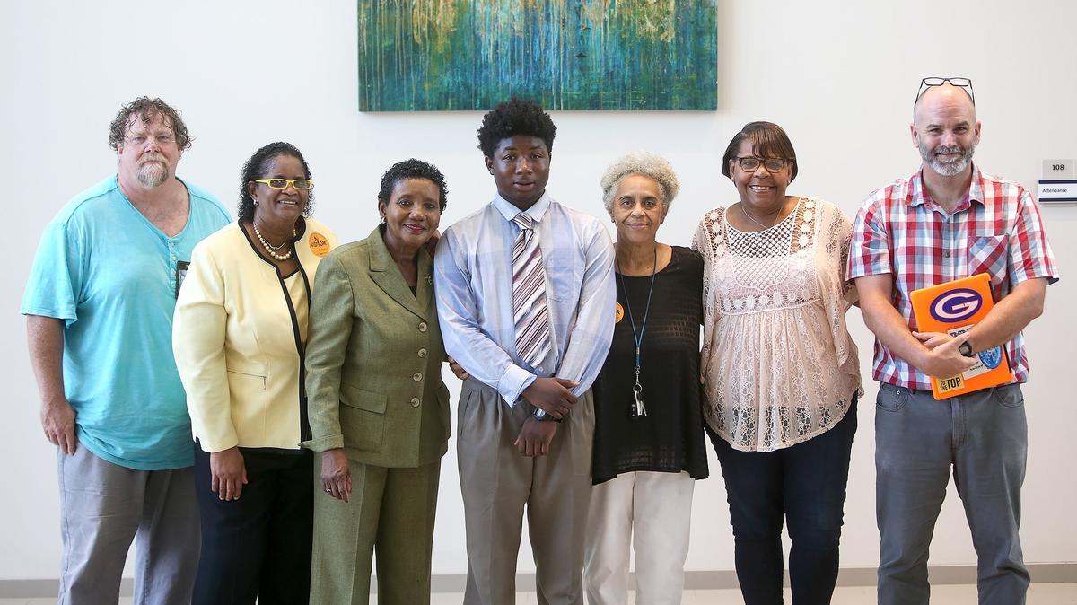 Gulfport High student Antonio Green is about to take the trip of his life while learning more about climate change. He will be traveling to Iceland with the NAACP youth delegation to learn about different climates. Green stands with his teachers, NAACP members and others that have helped him. From left, Kyle Edward, Kathy Egland, Christine Brice, Antonio Green, Ruth Story, Allena Jones and Hale Switzer.