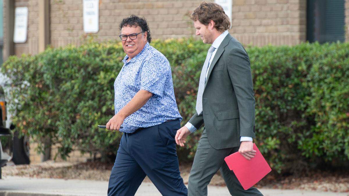 Gautier Mayor Casey Vaughan and his attorney Cameron McCormick leave Jackson County Justice Court in Ocean Springs on Wednesday, Oct. 30, 2024, after a judge dismissed misdemeanor charges against Vaughan during a probable cause hearing. Linda Anderson, the wife of Councilman Rusty Anderson, previously signed charges of disturbing the peace, public drunk and disorderly conduct against Vaughan after an argument with her during a Sept. 6 concert at The Sound amphitheater.