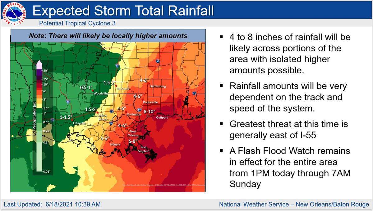 Rainfall forecast for Potential Tropical Cyclone Three as of Friday, June 18, 2021.