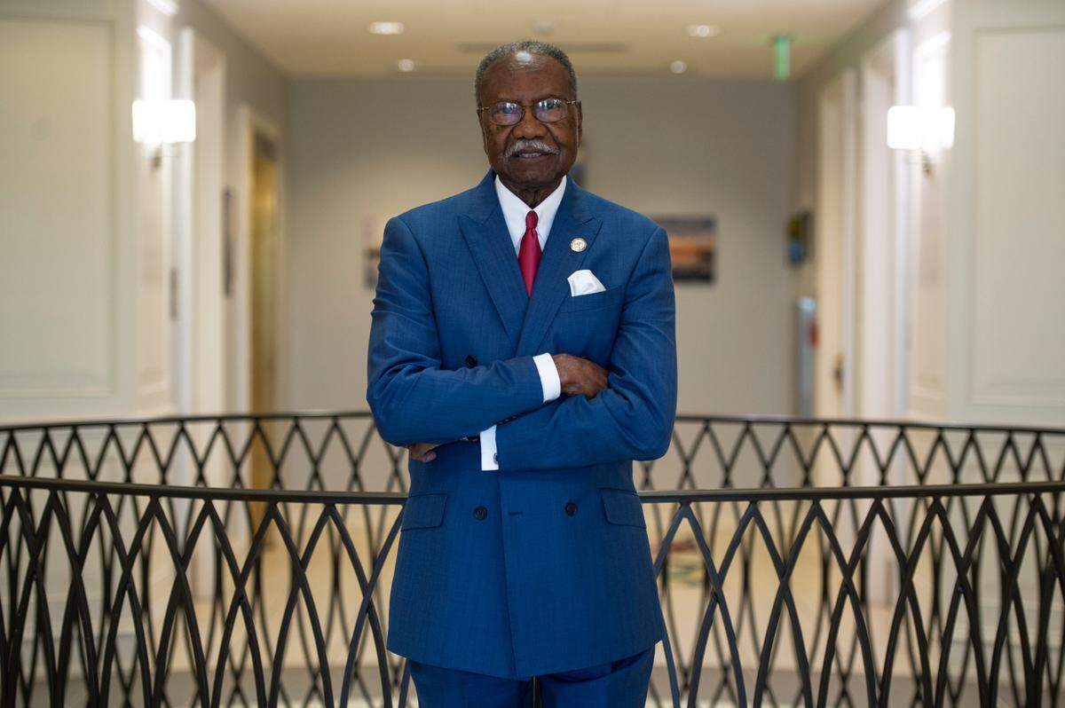 Moss Point Mayor Billy Knight, halfway through his first term, is guiding the city through disaster recovery after a devastating tornado. He is pictured here outside his office on the second floor of City Hall.