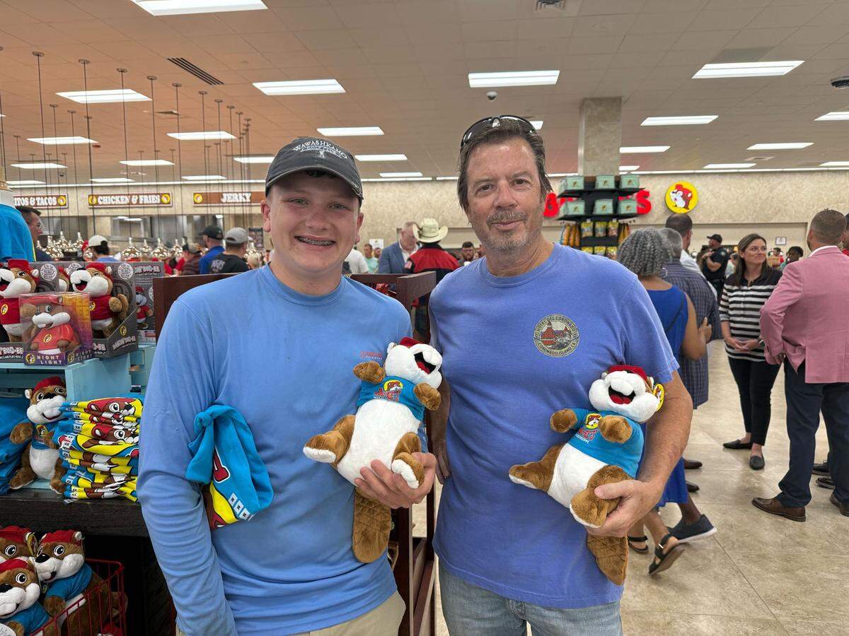 Russell Gillis and Jessie Gillis secured their own limited-edition Mississippi Buc-ee’s stuffed animals Monday.