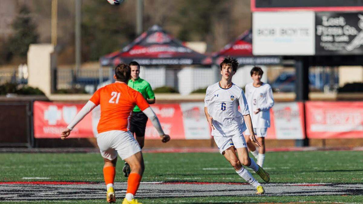 Bay High’s Aiden Boudro in the state playoffs. Boudro is the 2023 Sun Herald boy’s soccer Player of the Year.