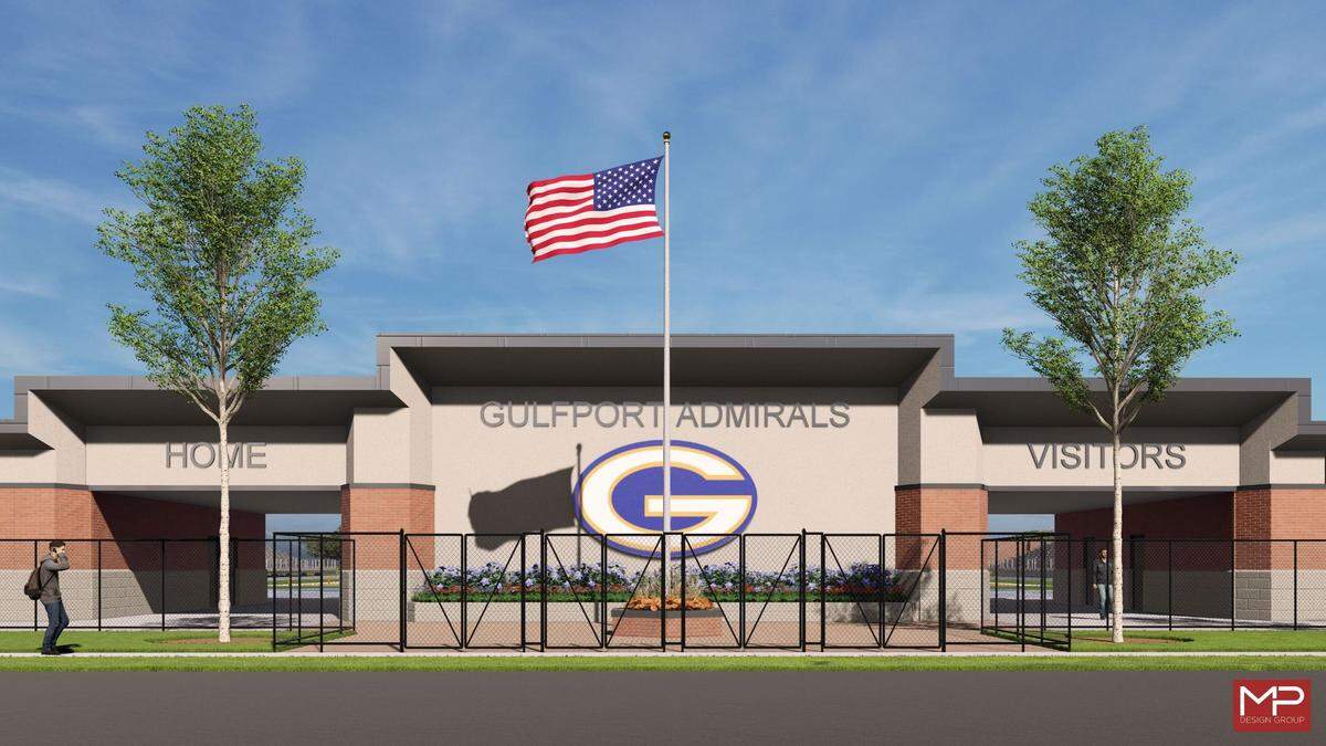 Renderings of the entrance of the proposed football stadium at Gulfport High School.