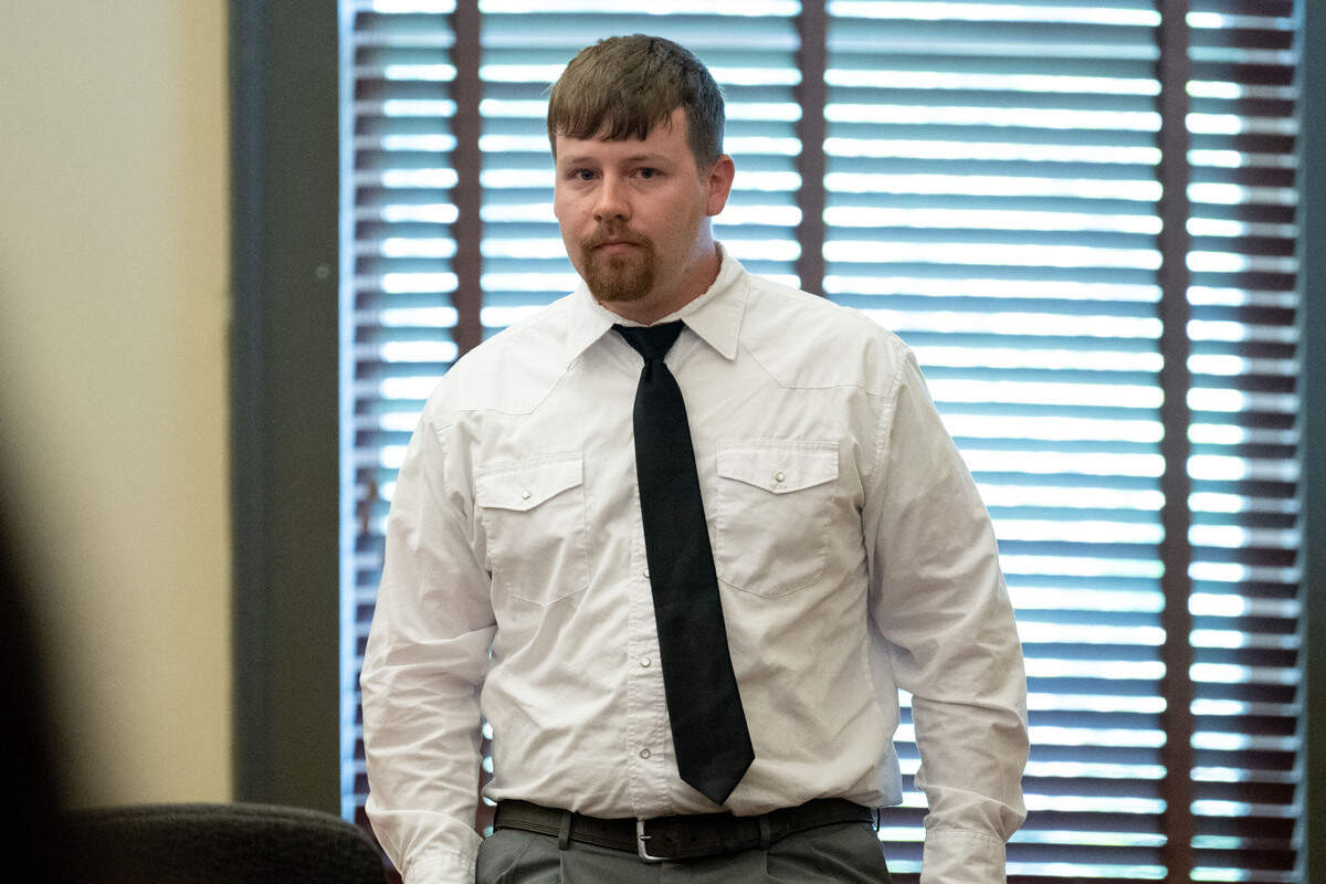Ian Schexnayder appears in court Wednesday during the trial for Philip and Alan Moran at Hancock County Circuit Court.