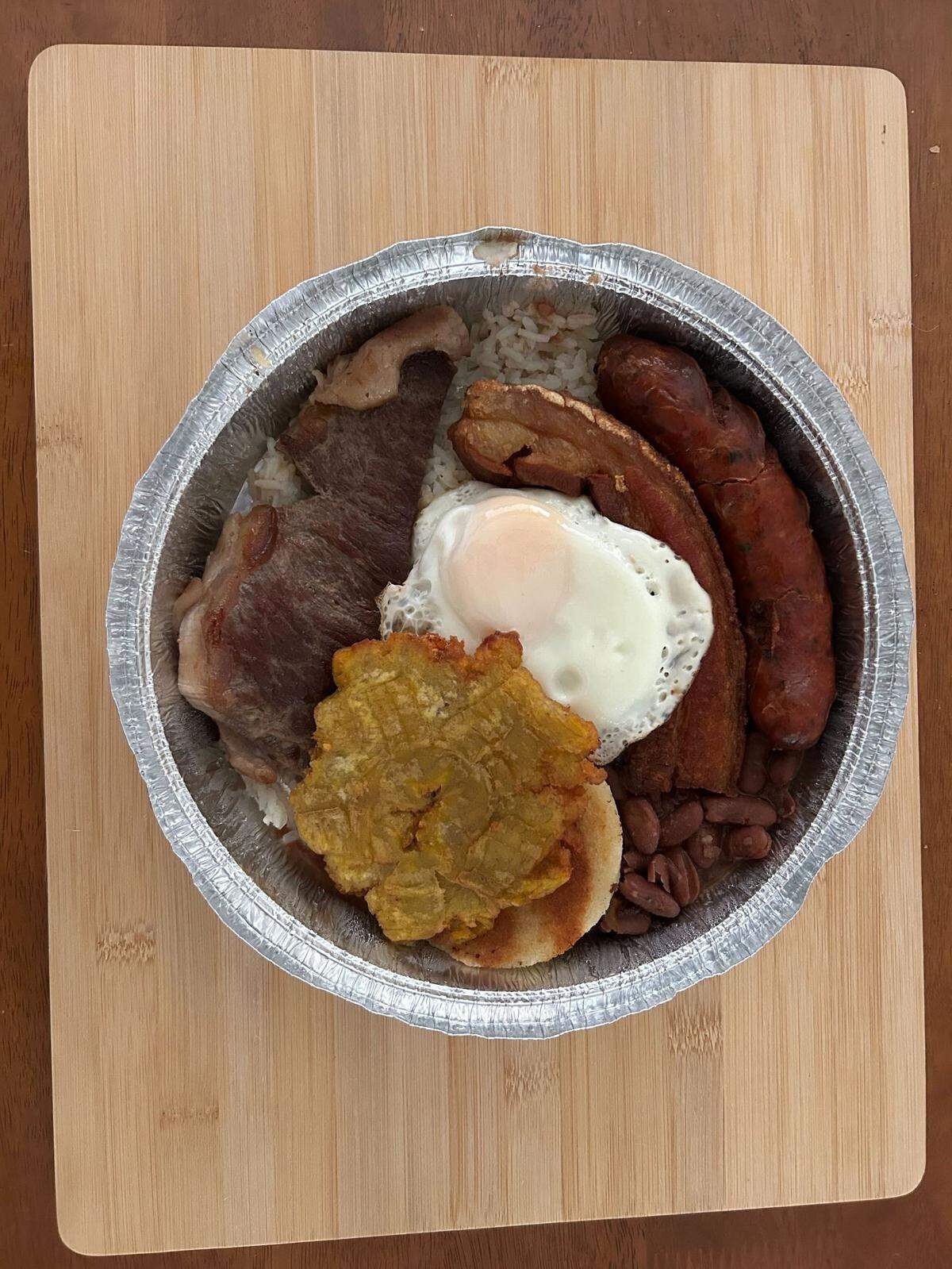 The protein stuffed bandeja paisa from Los Kioskos in Downtown Gulfport, Mississippi.