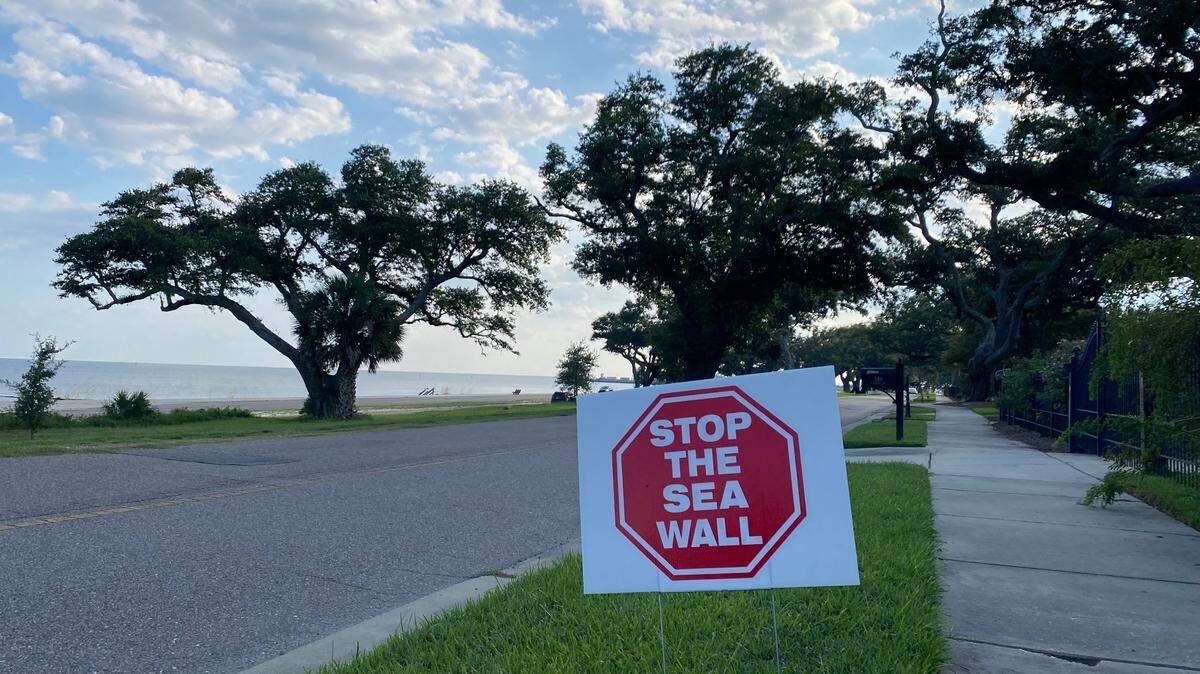 Several houses on Scenic Drive in Pass Christian have yard signs opposing a new beach boardwalk development. The homeowners were some of many who spoke at a packed Board of Aldermen’s meeting on Tuesday, August 20.