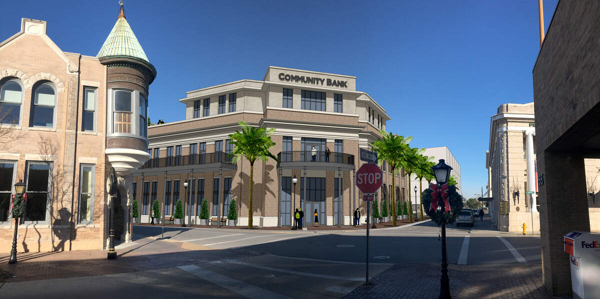 The new Community Bank in downtown Biloxi will sit on the corner of Howard Avenue and Lamuse Street and its design that recalls "old Biloxi" will fit with the revitalization of the downtown.