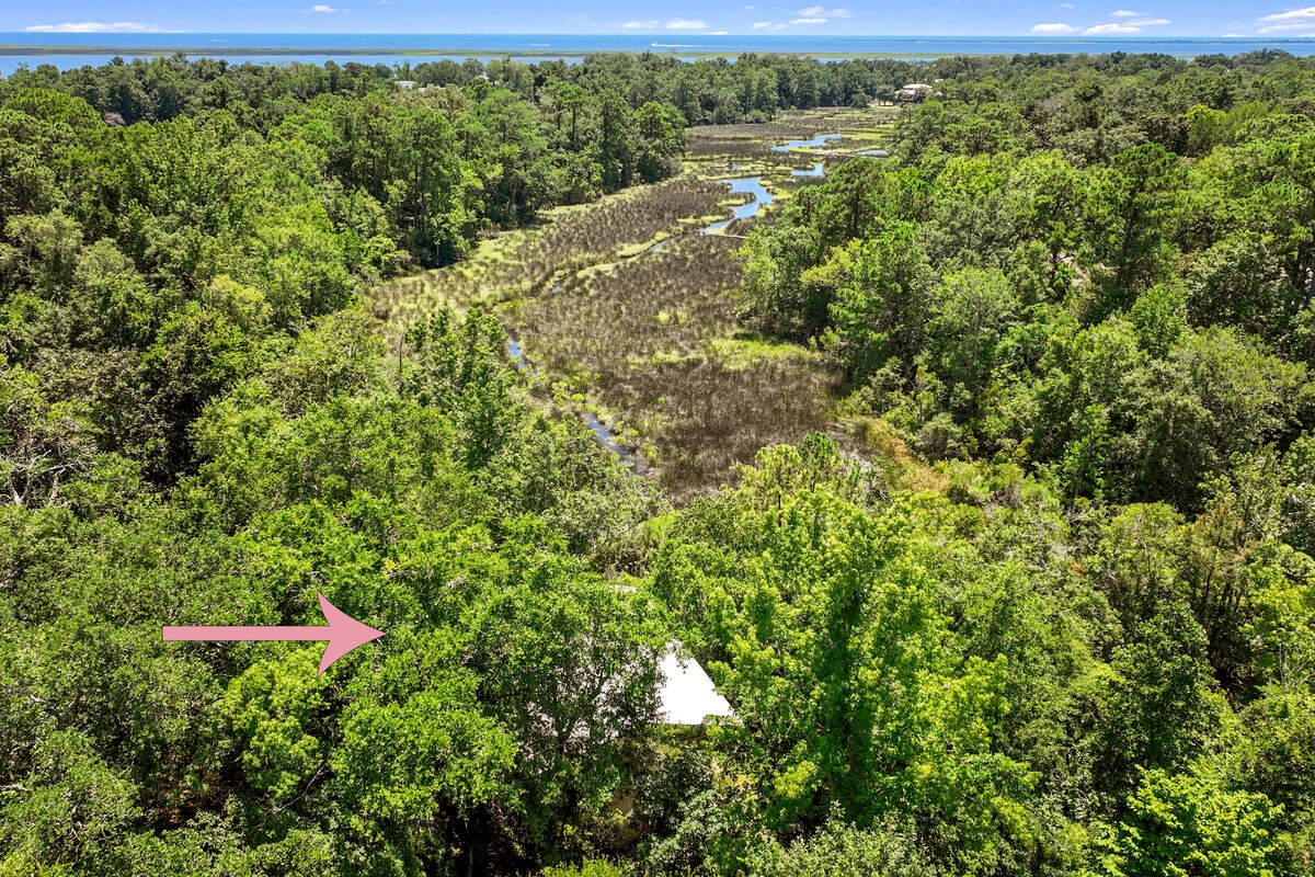 An aerial view of this Ishee house on Brumbaugh Road in Ocean Springs illustrates how he spared as many trees as possible when building and designing his homes around nature. The house overlooks Davis Bayou.
