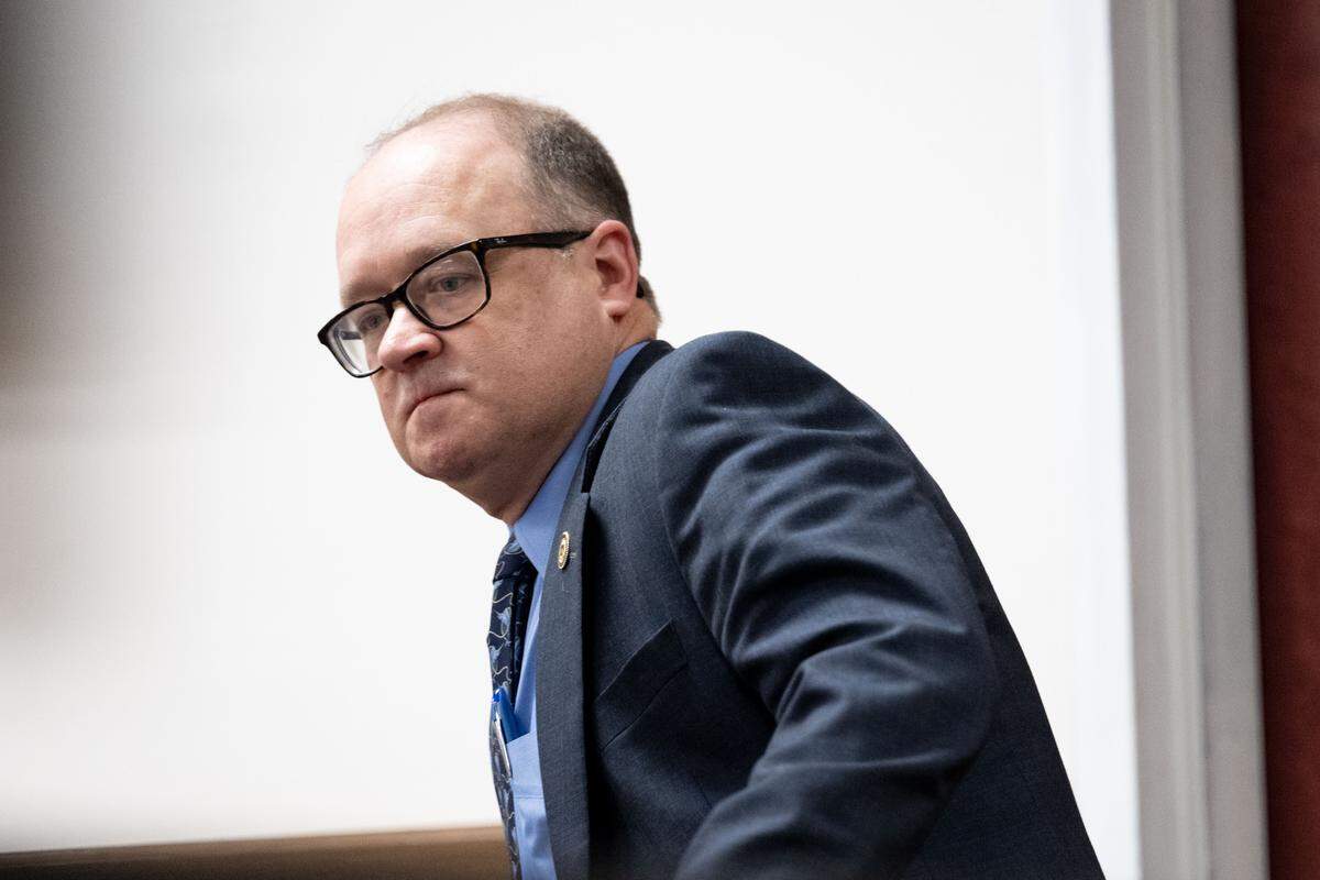 Assistant District Attorney Chris Daniel takes a seat in court Tuesday during a guilty plea at Harrison County Court in Gulfport.