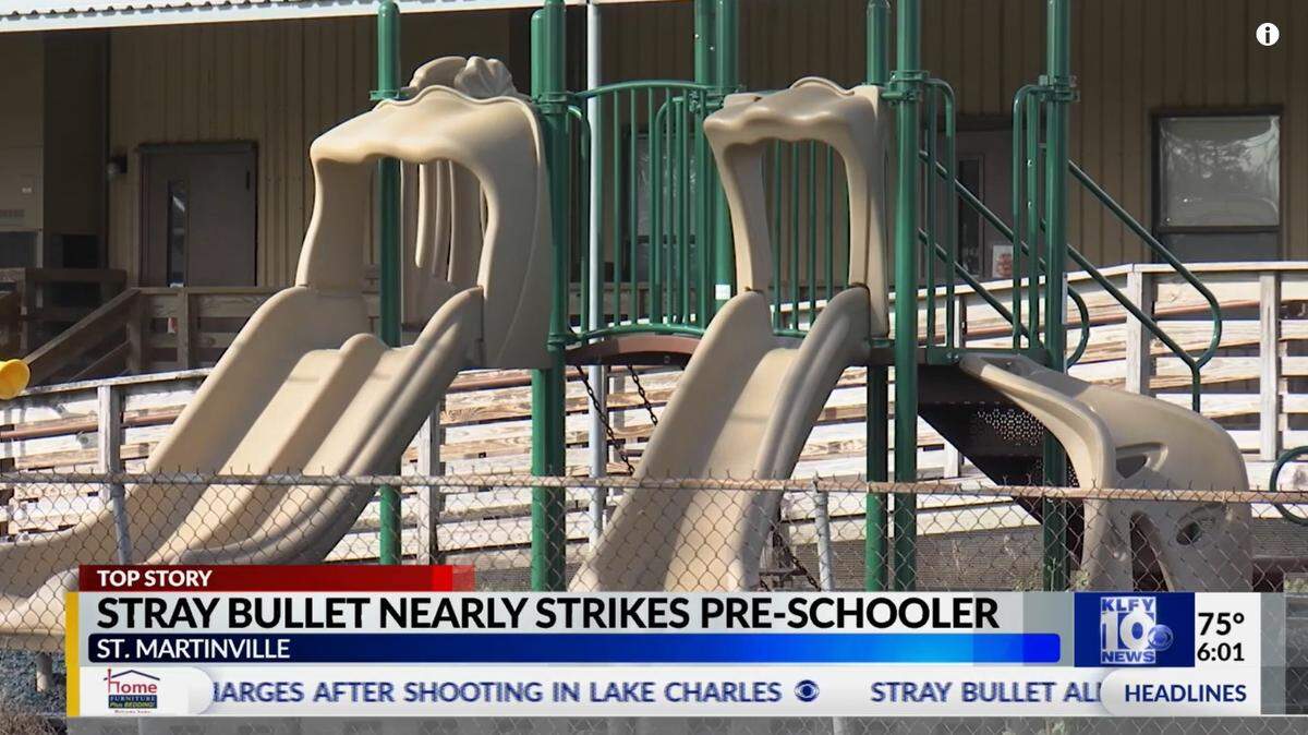 Louisiana police have issued an arrest warrant for a man allegedly linked to a shootout that sent a stray bullet into a Head Start preschool, narrowly missing a child.