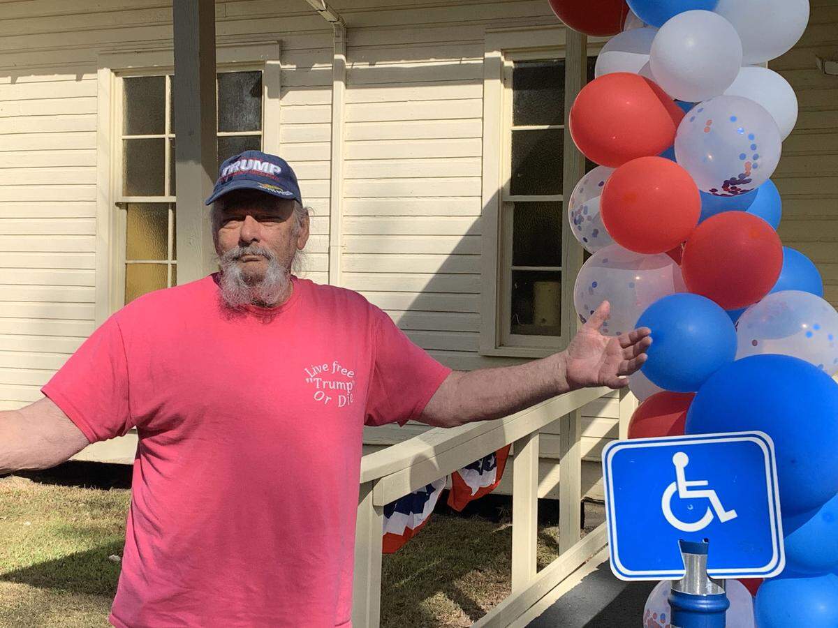 Peter Dias of Vancleave wore a Trump hat and shirt to the polls Tuesday, Nov. 5, 2024. “I’ve had people attack me in Lowe’s and Walmart,“ he said.