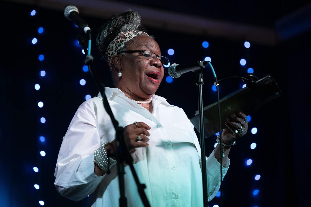 Sherry Hill sings the Black national anthem during a Juneteenth celebration at 100 Men Hall in Bay St. Louis on Friday, June 19, 2026.