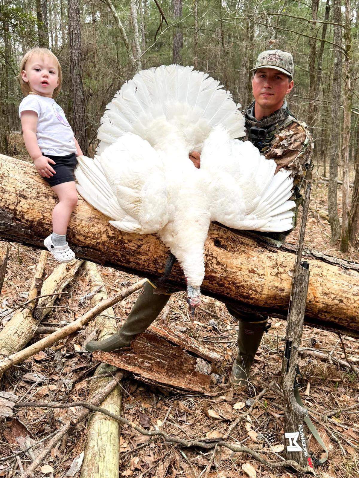“I’ve hunted my whole life, and I’ve heard about them, but I’ve never seen one. It’s like hunting a unicorn,” Glace Rone said of the white turkey he harvested.