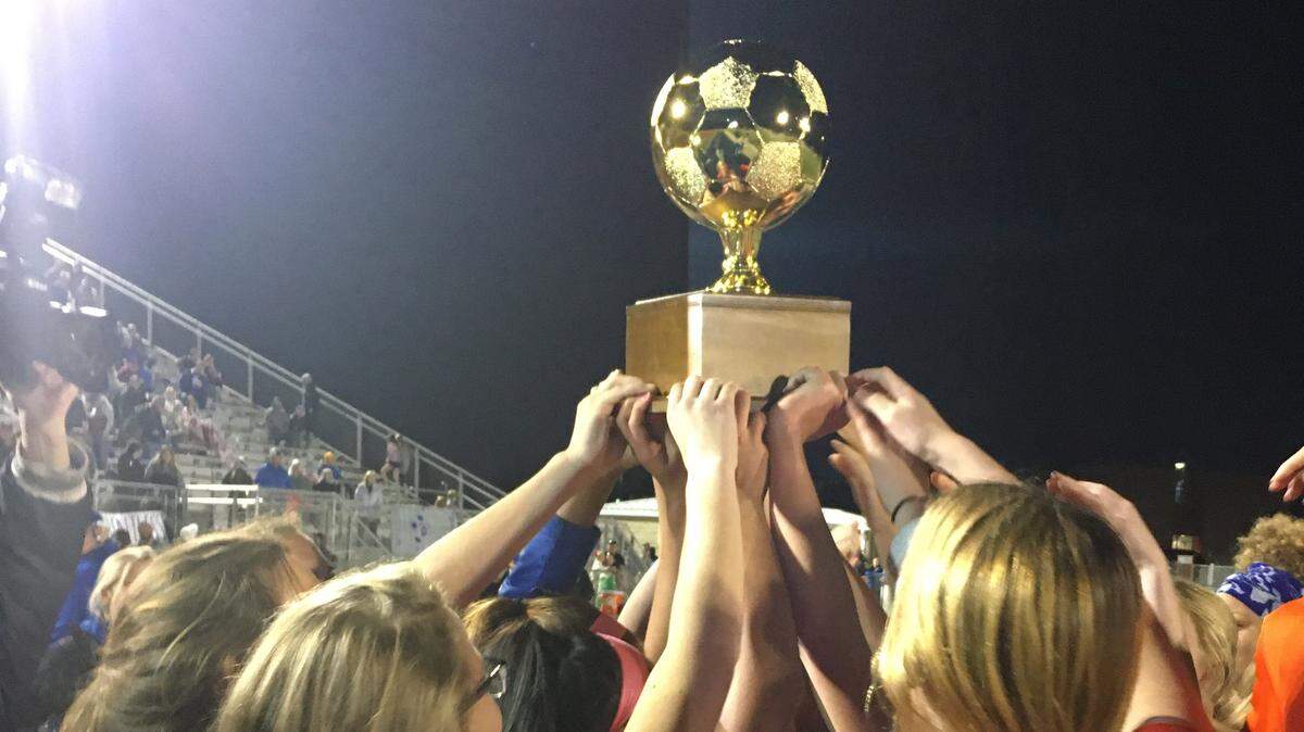 The Gulfport girls soccer team celebrates a Class 6A state championship on Saturday in Ridgeland.