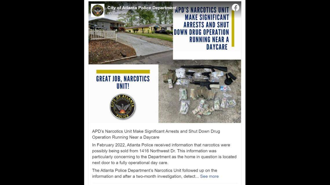 Police in Atlanta have arrested two men accused of running a drug house next door to a fully operational day care center.