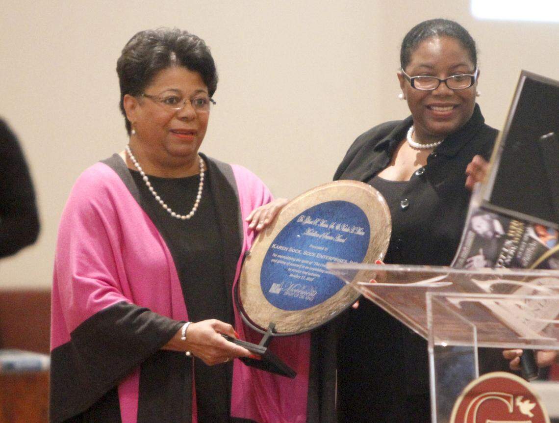 Karen Sock was presented the Gilbert Mason Sr. and Nathalie Mason Medallion of Service award during the Martin Luther King Jr. Coastwide celebration in January 2016.
