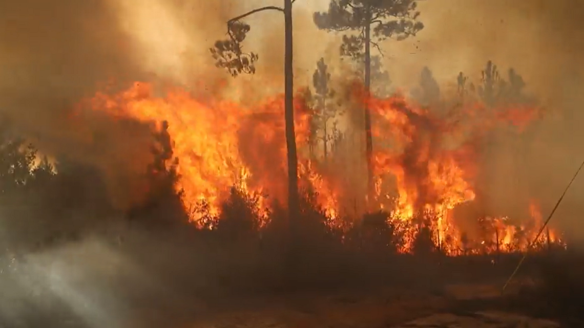 Watch firefighters battle a large blaze that threatened South Mississippi homes