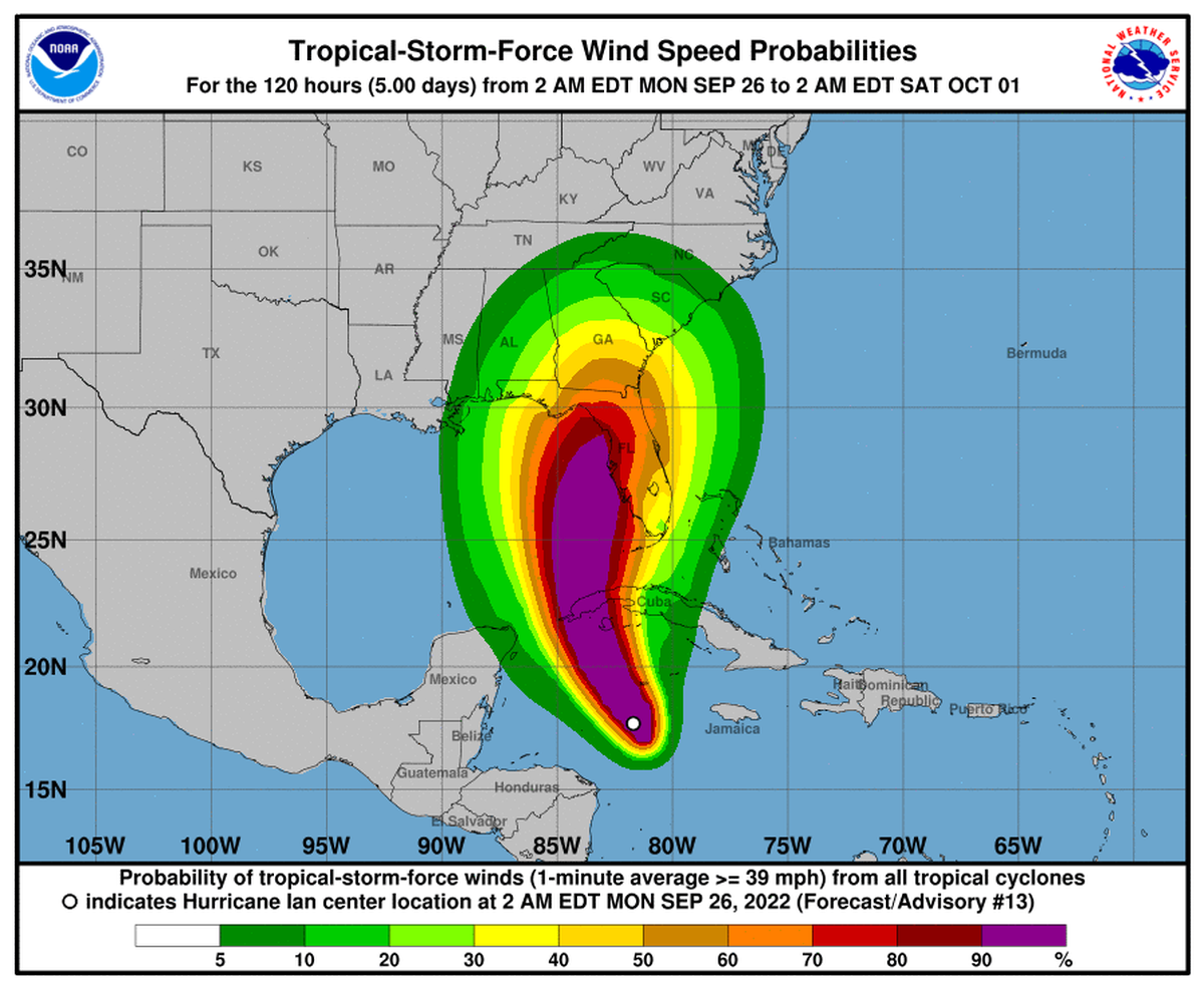 The outer wind bands from Hurricane Ian are expected to be felt in South Mississippi Wednesday.