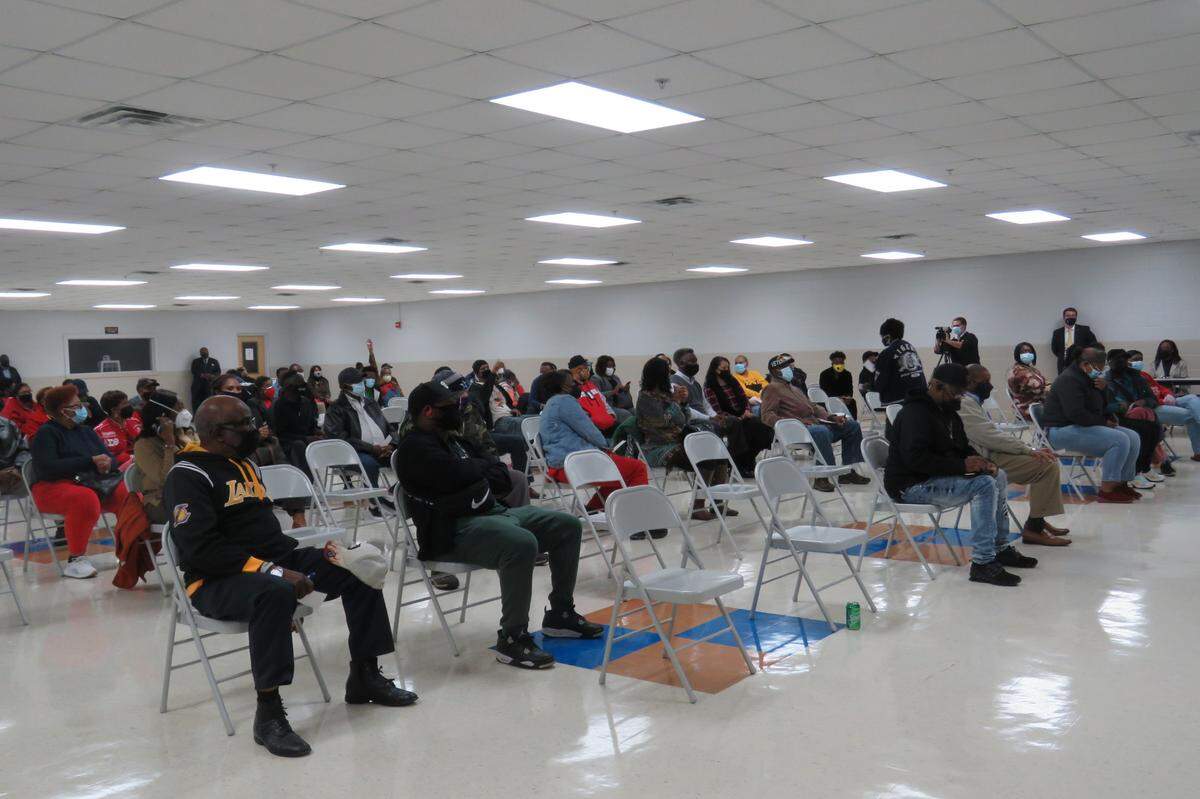 About 75 people attended a meeting at the Gaston Point Recreation Center on Jan. 11, 2022 to discuss the New Year’s Eve shooting that killed four people.
