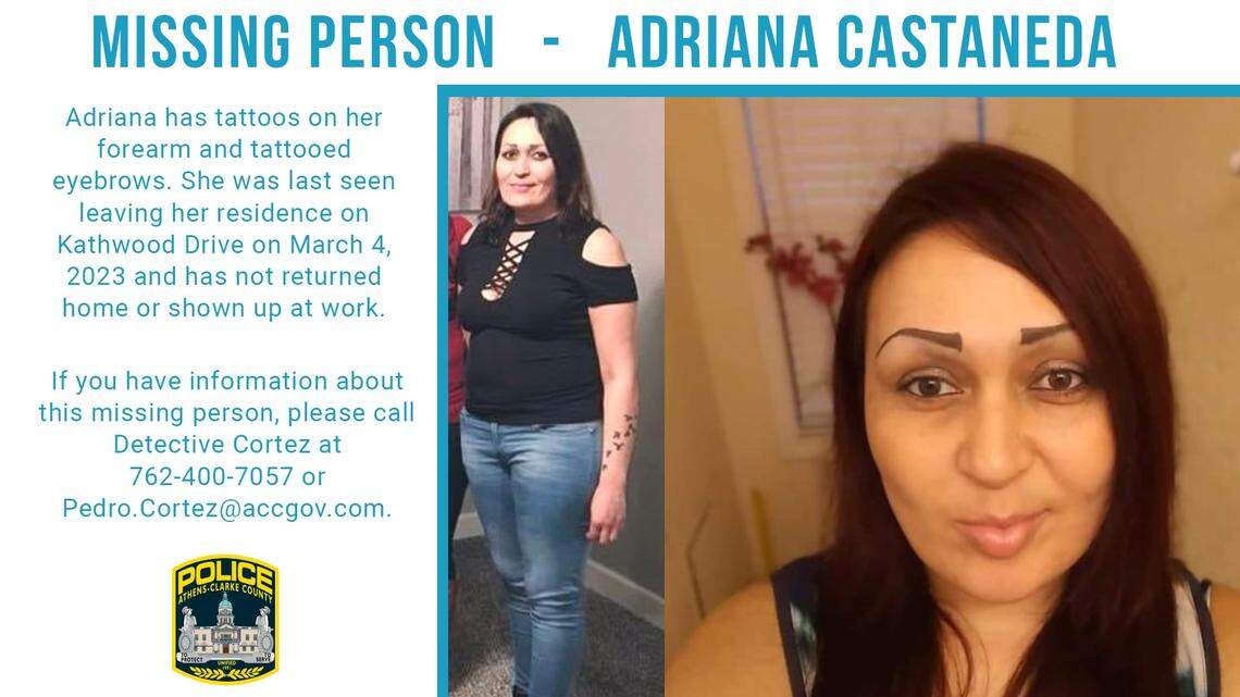 Adriana Castaneda, 38, was found dead nearly three weeks after she was reported missing in Athens, Georgia, police said.