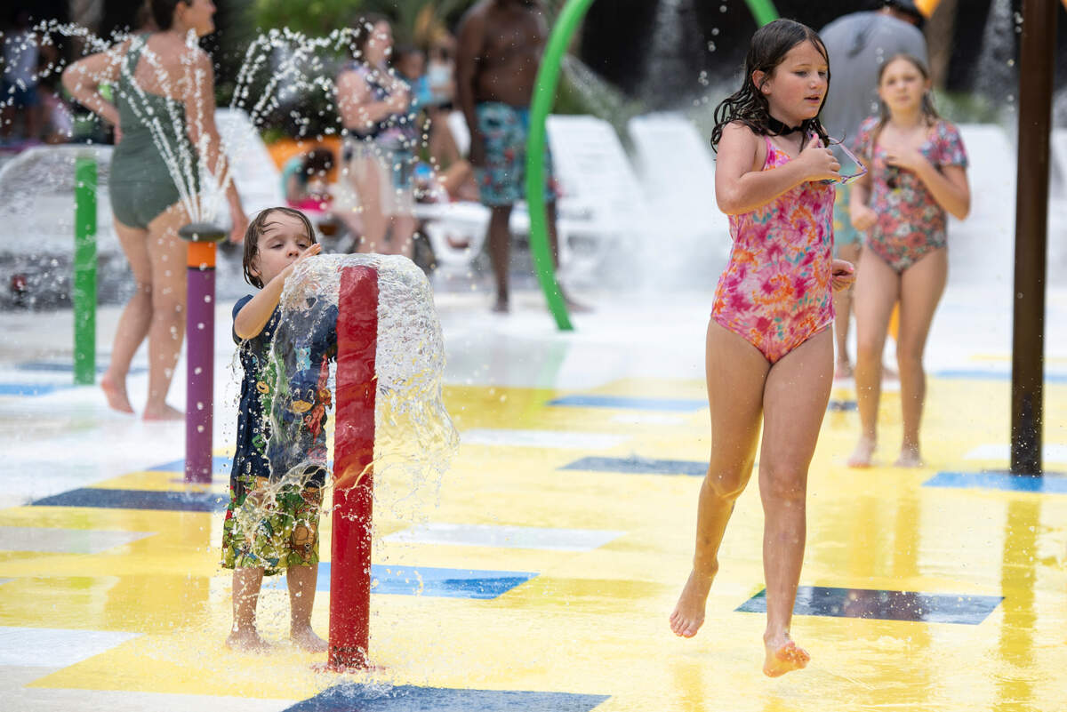 Kids play in the various water features at Serengeti Springs at the Hattiesburg Zoo, a new waterpark that opened in May, on Wednesday, June 5, 2024.