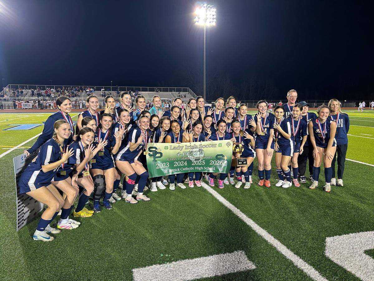 St. Patrick celebrates after winning its fourth straight Class I title.