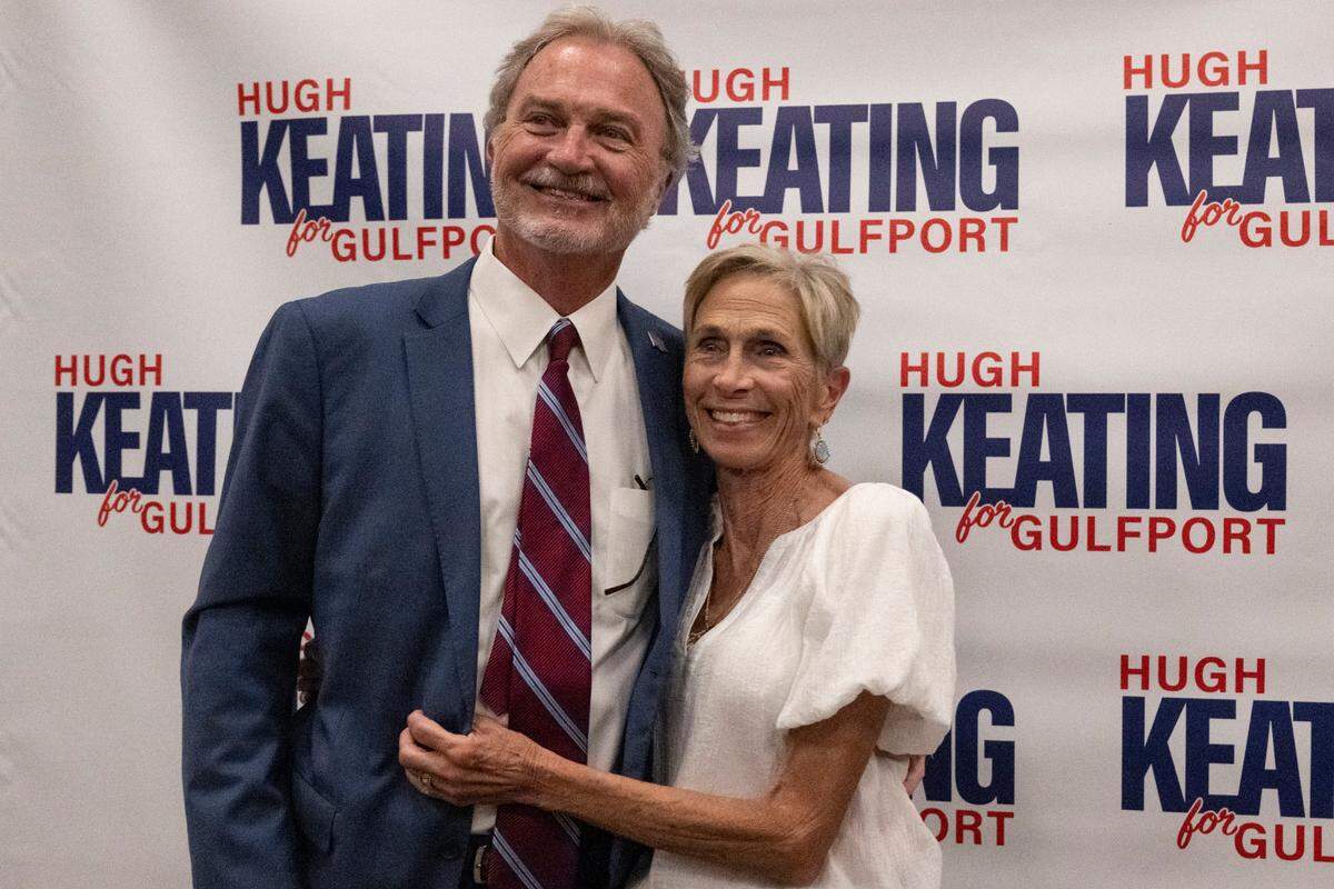 Hugh Keating and his wife Donna pose for a photo at his election party at Centennial Plaza in Gulfport on June 3.