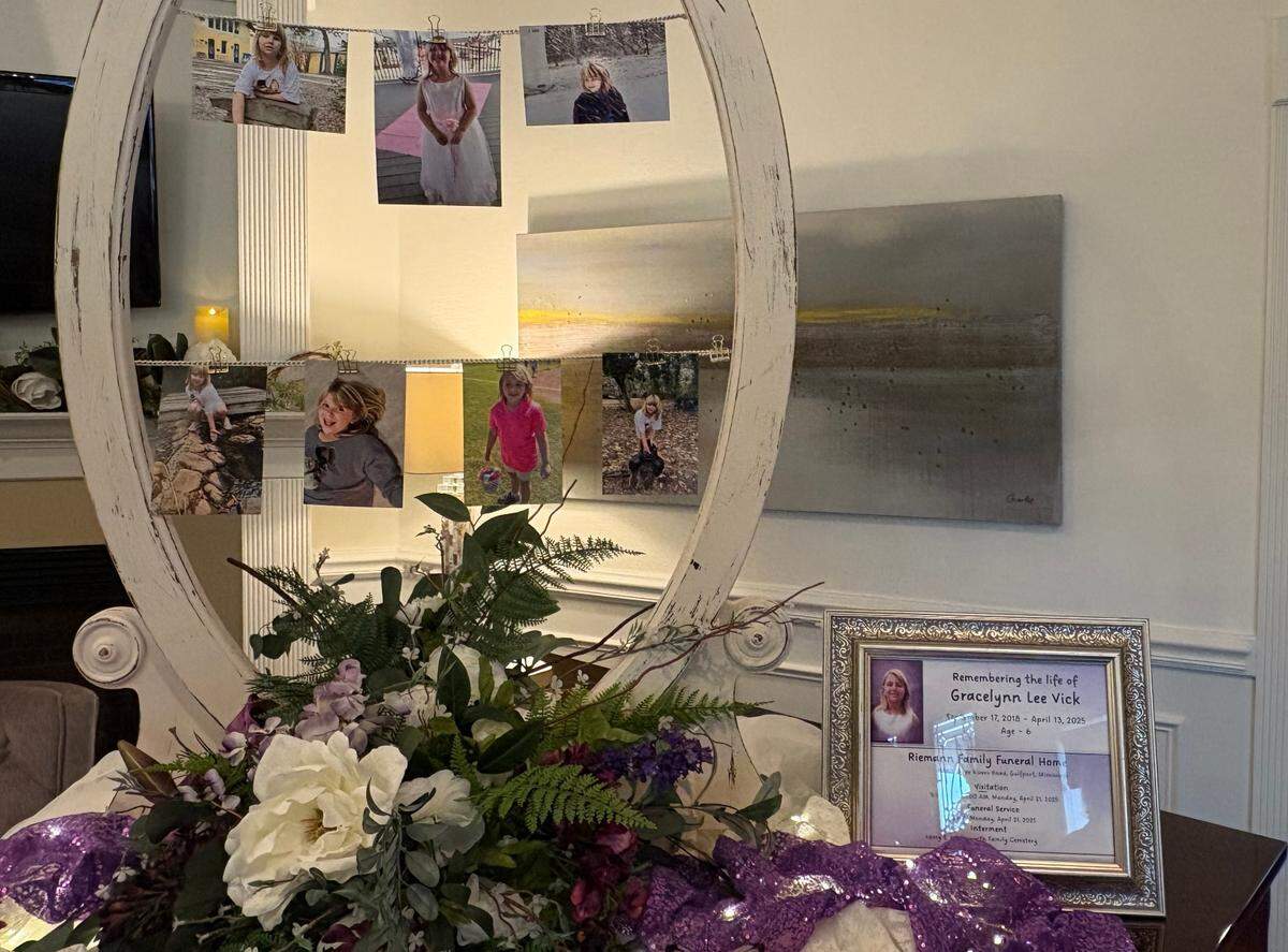 Photos of Gracelynn Vick could be seen Monday, April 21, 2025, at Riemann Family Funeral home in Gulfport.