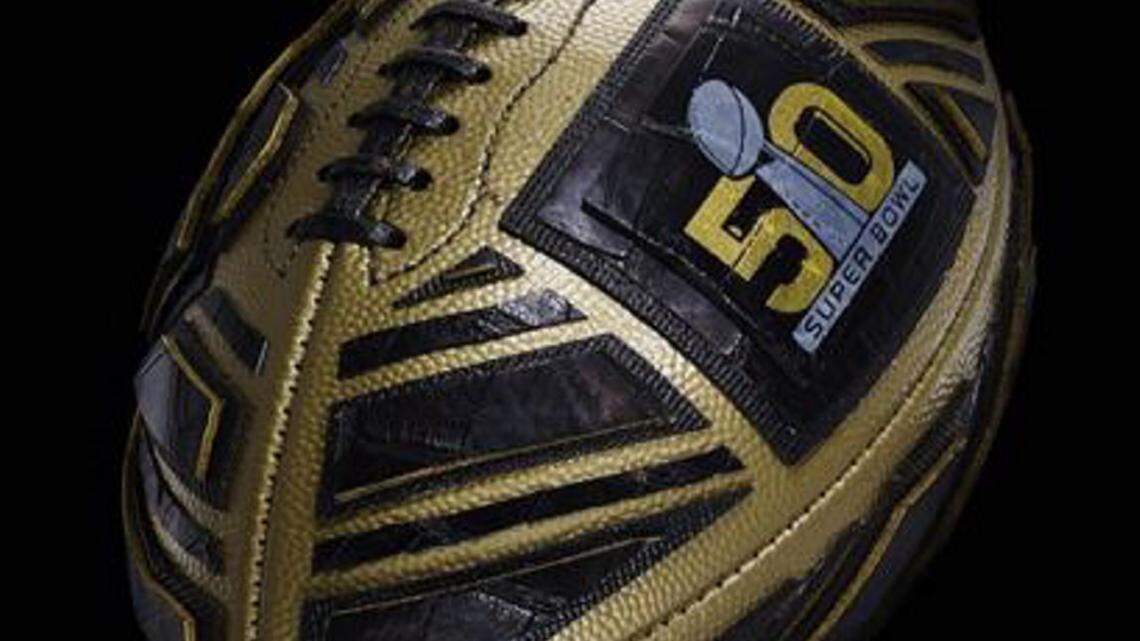 Louisiana-born Billy Reid, whose company designs men's and women's clothing, calls this 'our custom Louisiana wild alligator football.' It is one of the Super Bowl 50 footballs designed for an NFL charity auction.