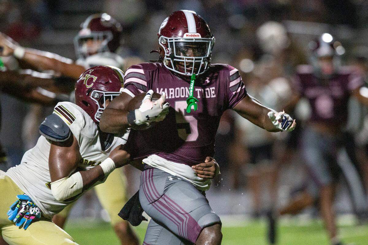 Picayune’s Triston Cooper runs the ball during a game between George County and Picayune at Lee-Triplett Stadium in Picayune on Friday, Nov. 1, 2024.