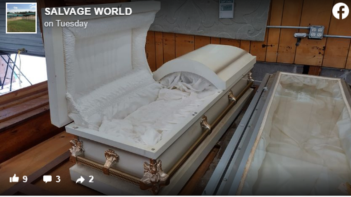 Salvage World in Hattiesburg, Mississippi, is offering a selection of “repurposed” coffins and the internet has plenty to say about the idea.
