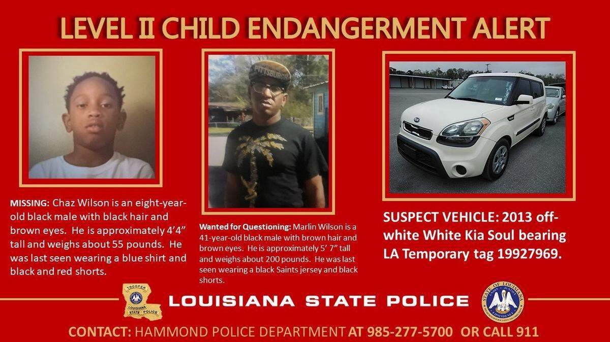 Chaz Wilson, 8, of Hammond was found safe on May 18 after leaving home with his uncle, according to Louisiana State Police.
