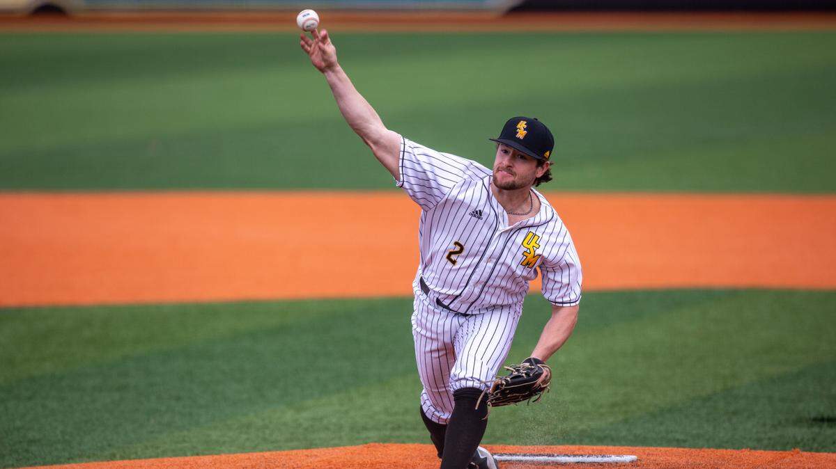 Pitcher Hunter Stanley struck out 13 batters through six innings in the first game of Southern Miss’ season opener against Northwestern State. The Golden Eagles took game one 5-1 Sunday, Feb. 21, 2021