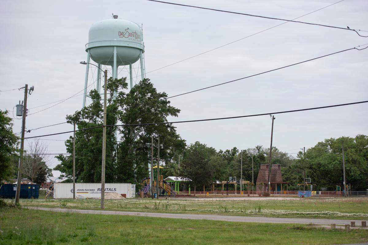 The Bay St. Louis water tower stand over MLK Park, the center of the Third Ward in Bay St. Louis on Tuesday, April 12, 2022.