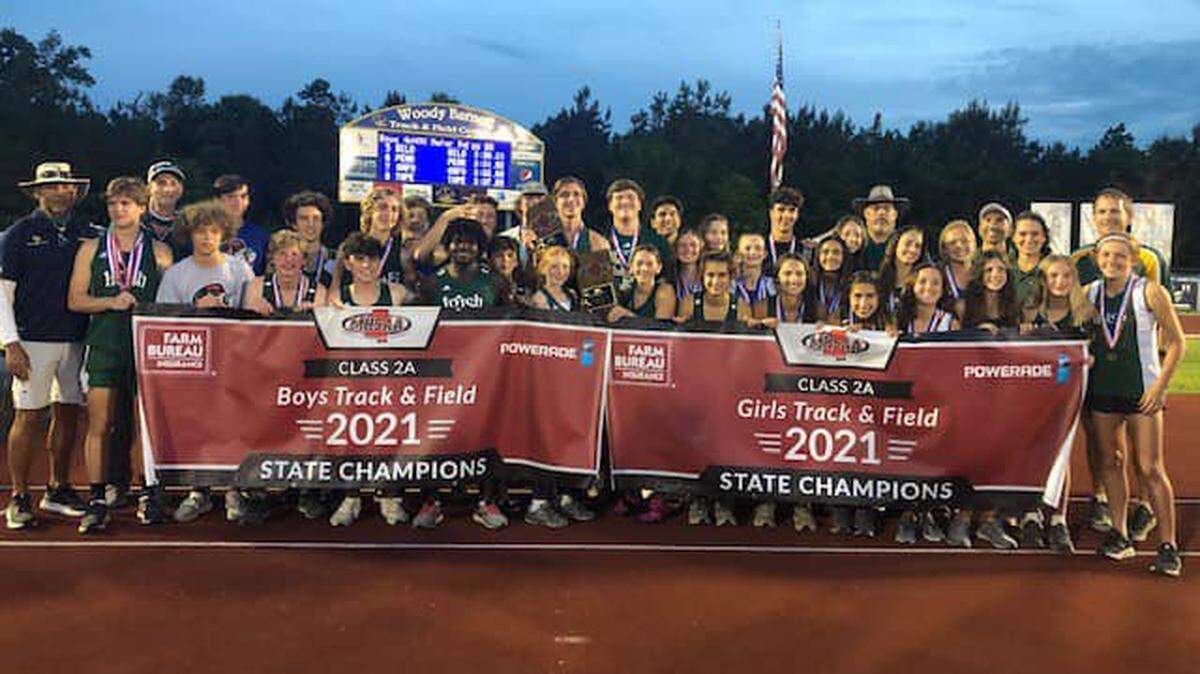The St. Patrick boys and girls track teams won Class 2A state titles on Saturday, May 3, 2021, in Pearl.