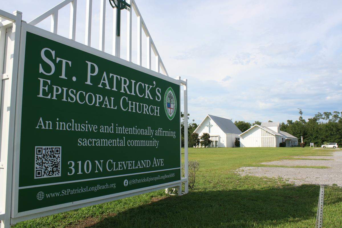 The sign for St. Patrick’s Episcopal Church as can be seen from the road.