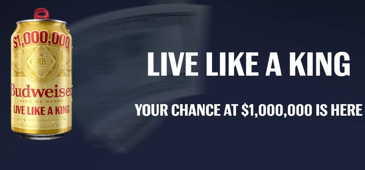 Budweiser’s “Live like a King” sweepstakes runs from Jan. 10 through Feb. 20.
