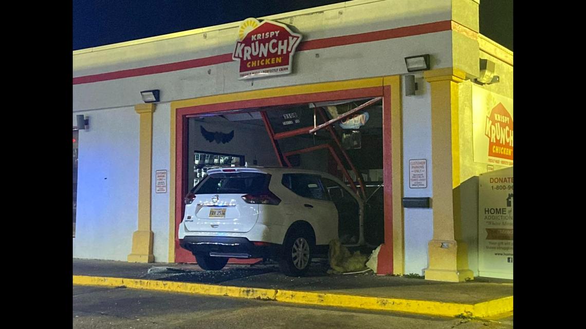 A Hattiesburg, Mississippi, woman was arrested after police said she intentionally crashed her car into the Krispy Krunchy Chicken where she works on Sept. 20.